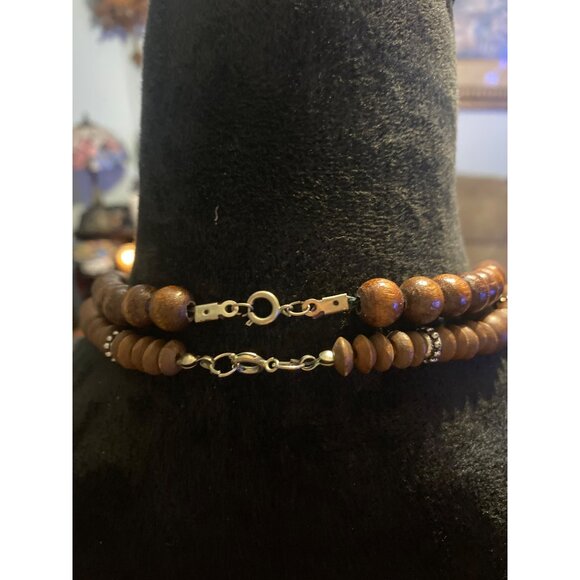 Vintage Bohemian Wood Beaded Necklace Set of 2 Artisan Design 18" & 24” Chic - Picture 2 of 6